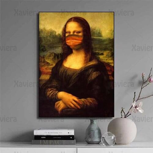 Nordic Character Art Wall Poster Mona Lisa Wearing a Mask Canvas Painting Modern Print Pictures and Prints Home Decoration Mural