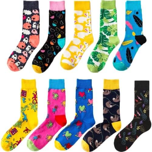 Womens Happy Funny and Cute Socks Cartoon Socks Cotton Printed Colorful Socks Flower Animal Socks Color Sox Girls Socks