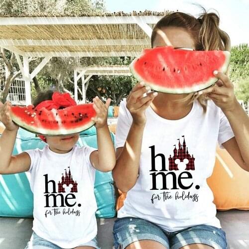 New Summer T Shirt For Family Mother Daugther White O-neck Tee Shirts Mickey Mouse Funny Disney Print Family Matching Clothes