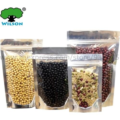Open Length 18 -22 cm) One Side Clear Foil Shiny Silver Stand Up Zip Lock Bag Food storage 50 Pcs Factory Wholesale Price