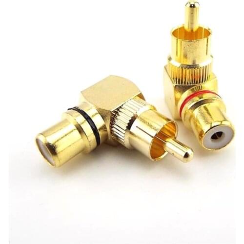 2pcs Brass Gold Plated RCA Right Angle Male To Female Connector 90 Degree plug Adapters L type F TO M audio Connectors