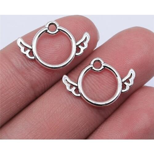 20Pcs 13x19mm Round Wings Charms Hand Made Jewelry Accessories For Jewelry Making Antique Silver Color Alloy Charms