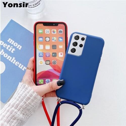 Strap Cord Chain Phone Case on For Samsung Galaxy S21 S20 Plus FE S 20 S20FE Note 20 Ultra 10 Lite Silicone Soft Lanyard Cover