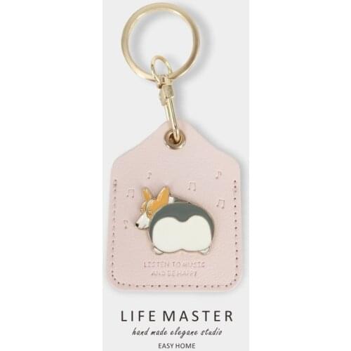 Handmade PU Leather Corgi French Bulldog Dog Pet Bag Keychain Creative Keyring For Men Women Trinket Pendant Keychains D847