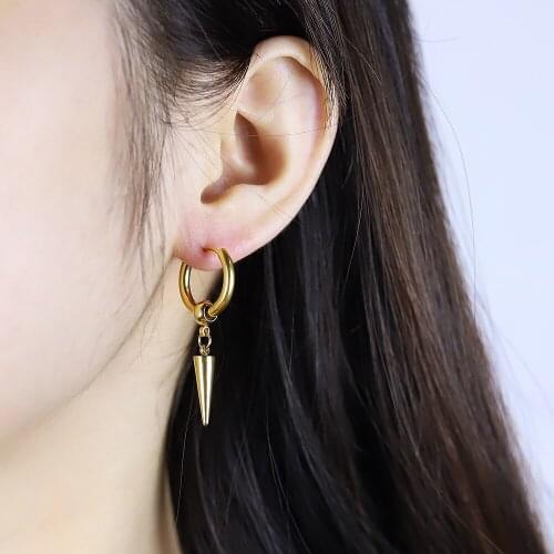 Stainless Steel Punk Stud Earrings for Men/Women Pendant Long Tassel Unisex Hoop Earrings Punk Gothic Metal Jewelry Wholesale