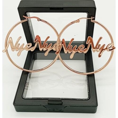 Custom Name Earrings Personalized Big Nameplate Handmade Stainless Steel Jewelry For Women Girls Round özelleştirilmiş küpe