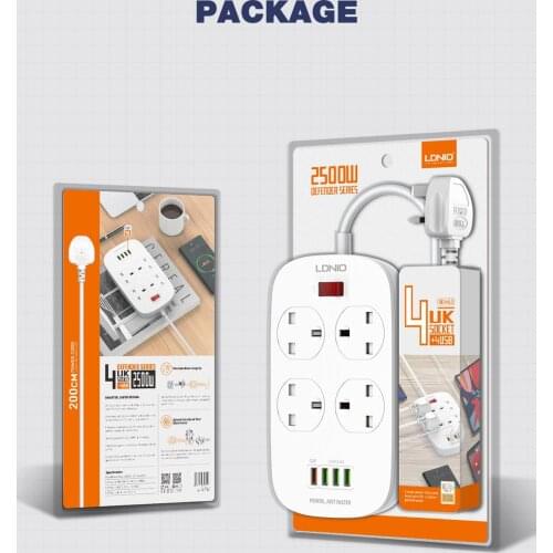 UK plug Smart Home Electronic Power Strip Socket QC 3.0 Fast Charging 4 USB + 4 AC Sockets Standard Plug Interface Extension 10A