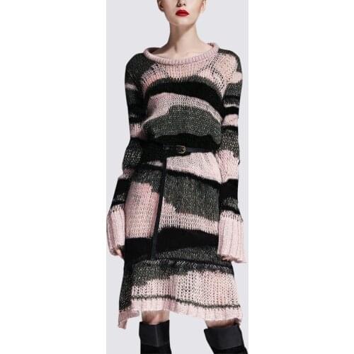 Spring Harajuku Gothic Hot Girls Contrast Knit Casual Hollow Out Long Sleeve Top Fashion Punk Pullover Sweater Cool Girl New