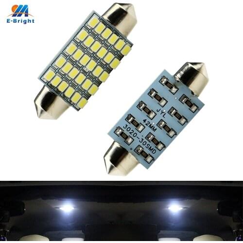 YM E-Bright 100 PCS C5W Car Led 42mm 3020 30 SMD 30LED 6000K Bulbs For Door Lights Festoon Dome Light Interior Lighting