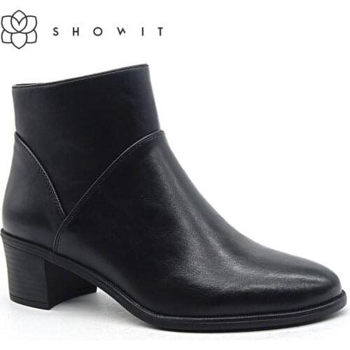 Shoes women Lady Black ankle boots High quality basic footwear for women Chelsea Pointed toe Mid-heel Female spring boots zipper