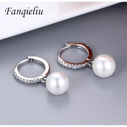 Fanqieliu Solid 925 Sterling Silver Natural Freshwater Pearls Drop Earrings For Women Crystals Dangle Earrings FQL21154