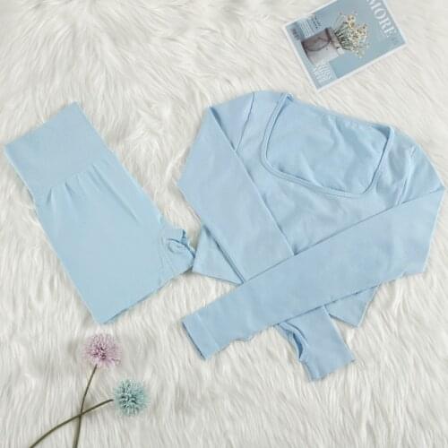 CHRLEISURE Yoga Set Women Running Sports Fitness Comfy Long-Sleeved Sexy Hip Shorts Pure Color Simplicity Two-Piece Summer