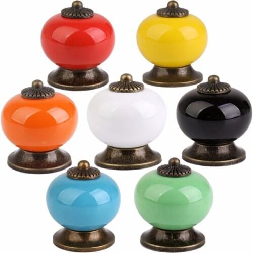 2PC Vintage Ceramic Door Knob Kids Children Bedroom Cupboard Cabinet Drawer Pull Handles With Screws Pulls Handle