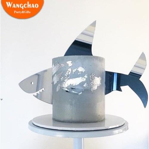 3pcs/bag Acrylic Shark Happy Birthday Cake Topper Cartoon Baby Shower Kids Boy Birthday Party Supplies Shark Cake Toppers