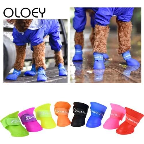 4pcs/lot S/M/L Pet Dog Rain Shoes for Dogs Booties Rubber Portable Anti Slip Waterproof Pet Dog Cat Candy Color Rain Shoes Booti