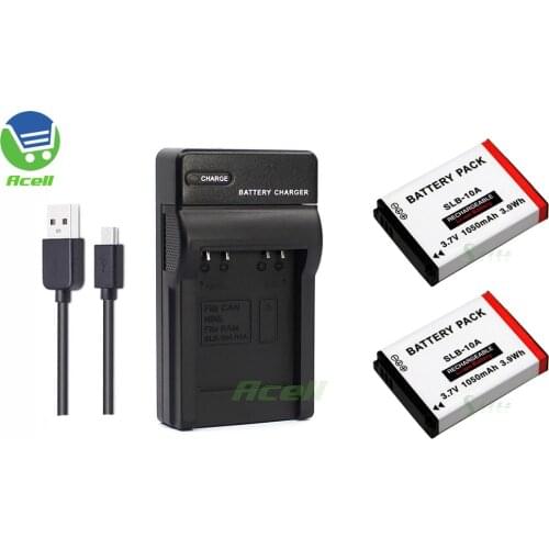 SLB-10A Battery + USB Charger for SAMSUNG WB800F WB850F WB855F WB2100 WB2014F EX2F HZ10W HZ15W P800 TL9 ES60 ES63 NV9 Camera
