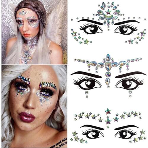 3D Acrylic Sexy Face Tattoo Art Sticker Glitter Rhinestone Ladies Party Face Decoration Music Festival Stylish Face Stickers
