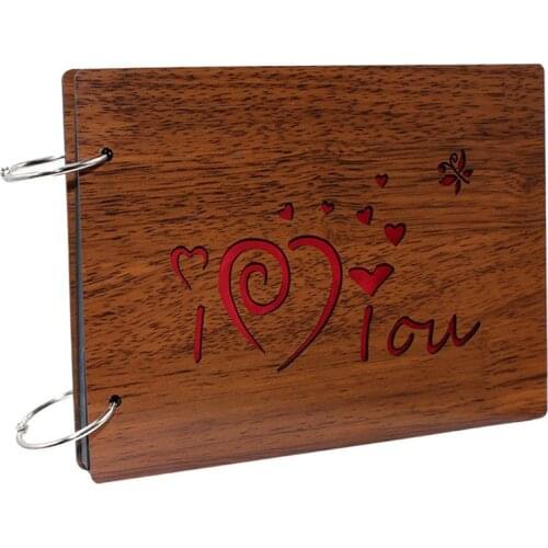 DIY Photo Album Wood Cover Anniversary Scrapbook 8 X 6 inches Self-adhesive Picture Book with Black Pages for Wedding Friend Fam