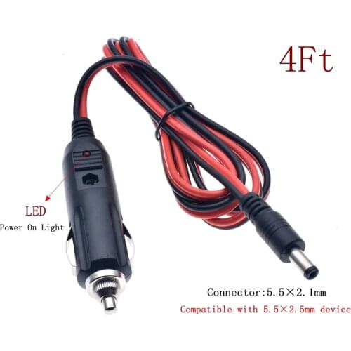 12V-24V DC Car Charger Auto Power Supply Cable - DC 5.5mm x 2.1mm to Car Cigarette Lighter Male Plug Car Cigarette Lighter Cable