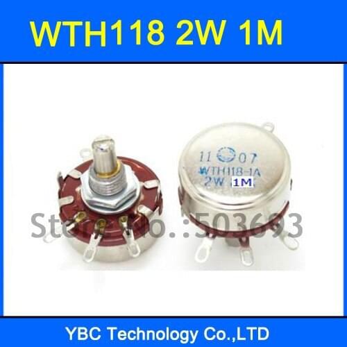 Free Shipping 10pcs/lot WTH118 1A 2W 1M Rotary Taper Potentiometer WTH118-1A