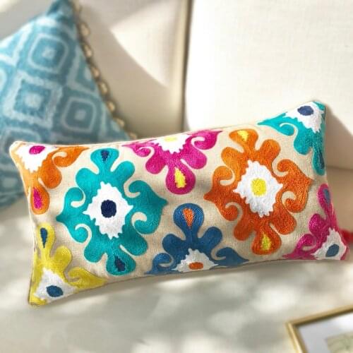 Home Decor Bohemian Cushion Cover Embroidery Colorful Floral Ethnic Tassels Boho Style Pillow Cover 30x60cm