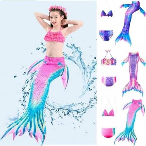 Children Swimmable Baby Mermaid Tail Kids Swimming Swimsuit Bathing Suit Tail Mermaid Wig for Girls Costume Can Add Fin Monofin