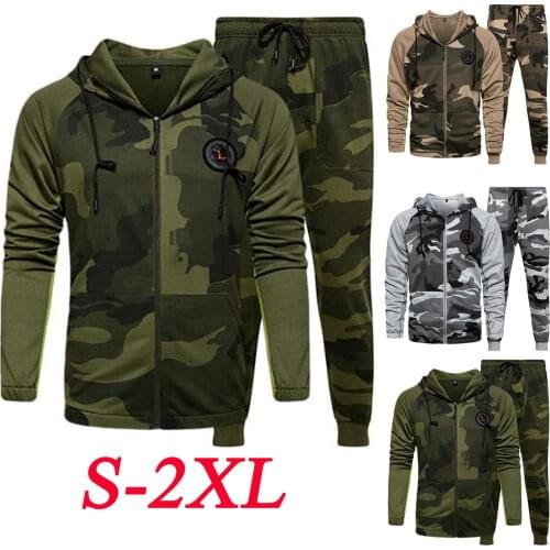 Mens Winter Sports Zippered Matching Cap Hoodie And Camouflage Suit 2021 Mens Casual Sports Suit F chandal hombre marca