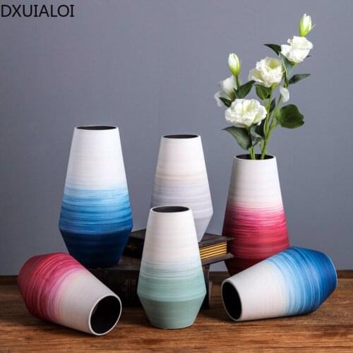 Home decoration creative hand-painted ceramic vase living room ornaments geometric decorative meal ceramic craft DXUIALOI