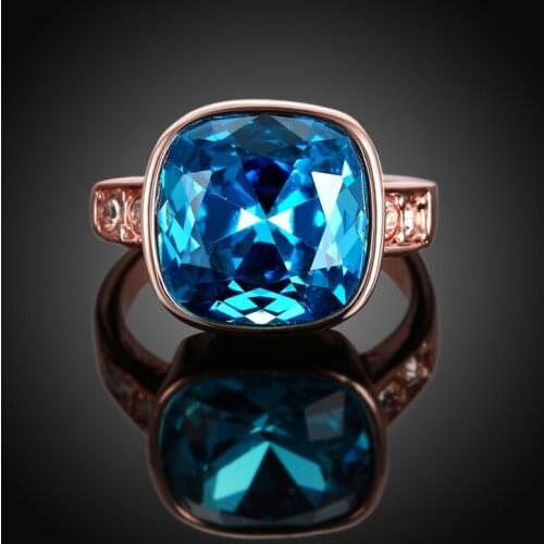 Garilina New Statement Jewelry trinket Rose Gold Blue cubic zirconia Party Gift Ring for women AR2205
