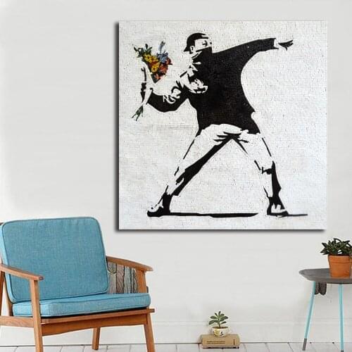 Flower Thrower Street Art Canvas Painting Wall Art Poster Print Nordic Kids Decoration Picture Boy Children Bedroom