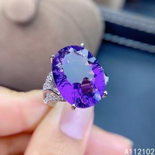KJJEAXCMY fine jewelry 925 sterling silver inlaid natural Amethyst luxury girl new ring support test Chinese style