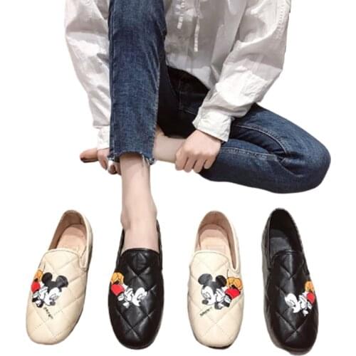 Disney Mickey Mouse Mickey women sneakers new Korean cartoon square British leather Cartoon printing fashion comfortable shoes