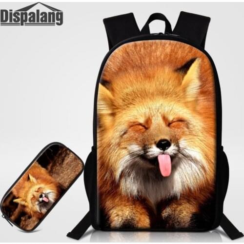 Dispalang 2 PCS/Set Backpack Multifunction Pencil Case For Boys Girls Funny Fox Print School Bag for Elementary Students Mochila