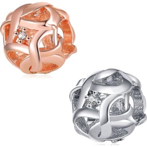 New Original Alloy Bead Hollow Weave Pattern Fit Pandora Bracelet Bangle Necklace DIY Women Jewelry