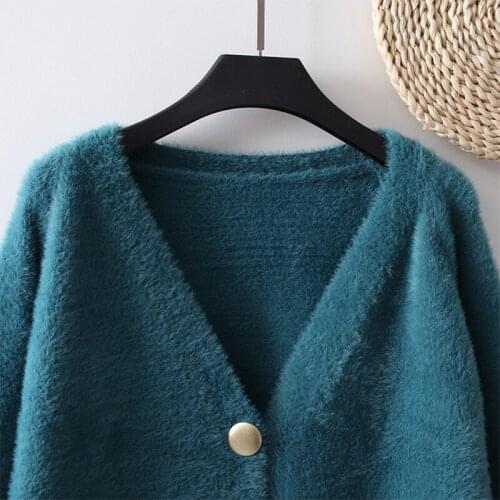 Autumn Winter Solid Woolen Women Cardigans Casual Single Breasted V-neck Long Sleeve Female Cardigans Sweater