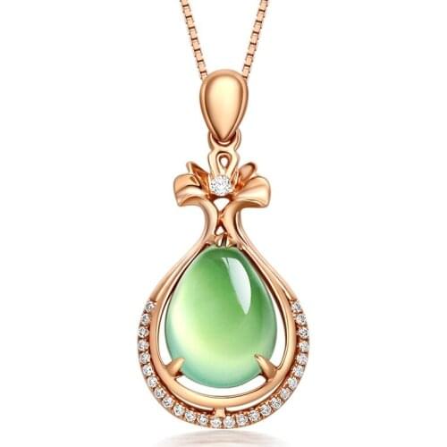 Ociki Rose Gold Color CZ Green Opal Necklace Pendant Jewelry Chokers OL for Women Girls Gift Drop Shipping Jewelry Wholesale