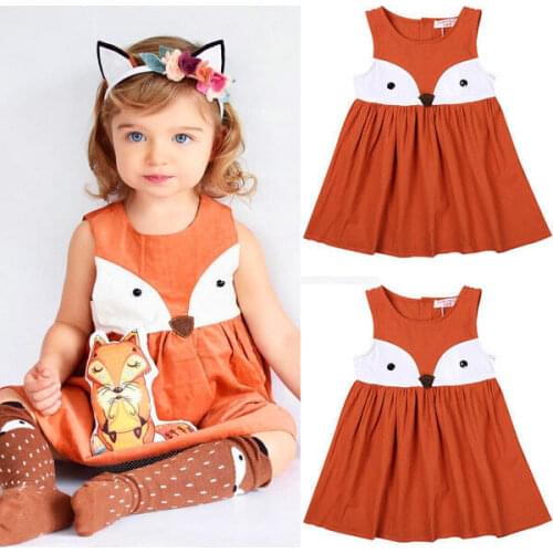 1-5Y Casual Baby Girls Clothes Cute Toddler Kids Fox Dress Summer Sleeveless Party Dress Children Cotton Clothing