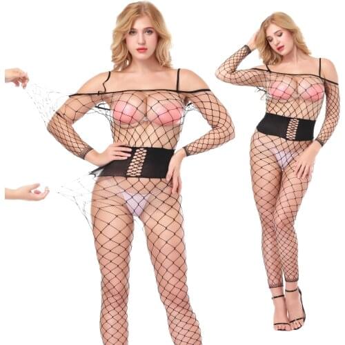 Plus SIZE Fantasy Sexy Bodysuits Stocking Corset fishNet Fat lingerie crotchless Erotic Underwear for Women Mesh tight appeal