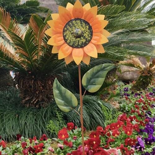Sunflower Windmill Wind Spinner Home Garden Decor Yard Kids Toy Wrought Iron Rotating Windmill Garden Decoration Landscaping