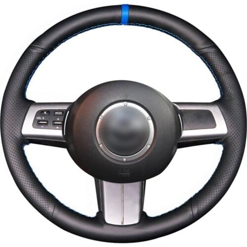 Hand Sew Blue Marker Black Genuine Leather Steering Wheel Cover for Mazda MX-5 Miata 2009-2013 RX-8 2009-2013 CX-7 2007-2009