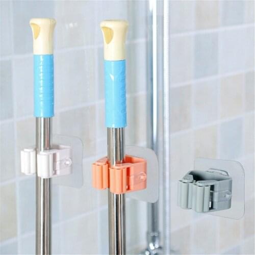 Self-adhesive Brush Broom Wall Mounted Mop Holder Storage Rack Mop Clip Hanging Cleaning Kitchen Organizer with Mounted