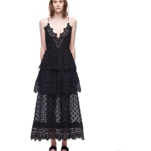 Self Portrait High Quality 2018 Summer New Arrival Runway Chic Style Embroidery Sexy Backless Strap Party Long Lace Drese