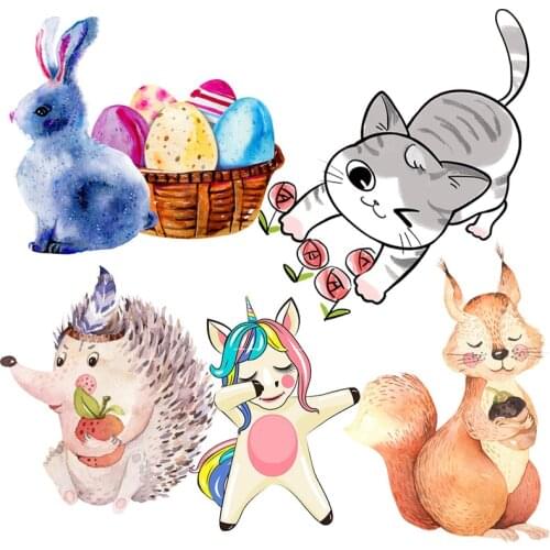 Cute Rabbits Patch Heat Transfer Vinyl Stickers Iron On Transfers On Clothes Cute Animal/Cat Thermal Stickers For Kids T-shirt