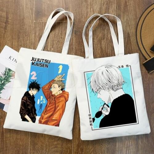 Japanese Anime Jujutsu Kaisen Yuji Itadori Handbags Cloth Canvas Tote Bag Shopping Women Reusable Bolsas Shoulder Shopper Bags