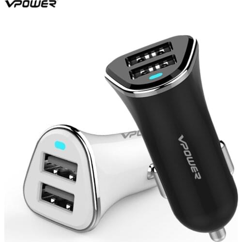 USB Car Charger Vpower Dual USB Charger Output 2.4A Fast Charging Cell Phone Car-Chargers Travel Adapter Cigar Lighter DC 12-24V