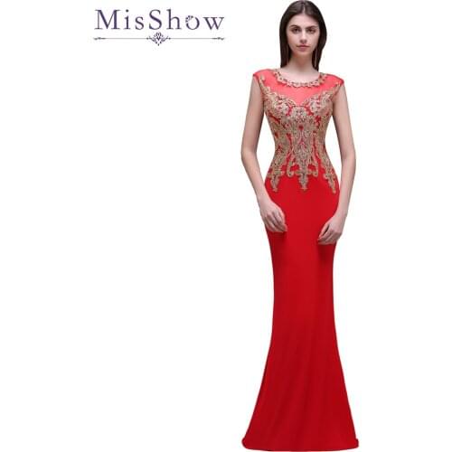 In stock ! On sale! Women Red Long Evening Dresses Robes De Soriee Elegant Gold Appliques Evening Gowns Formal Party Dress
