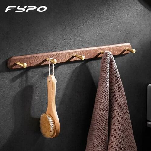 Fypo Solid Wood Coat Rack Wall-Mounted Hooks Coat Door Hook Hanger Long Row Hook Home Storage Bathroom Decorative Hooks