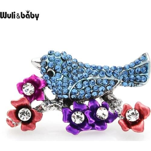 Wuli&baby Stay Branch Rhinestone Bird Brooches For Women Designer 2-color Lovely Bird Flower Party Casual Brooch Pin Gifts