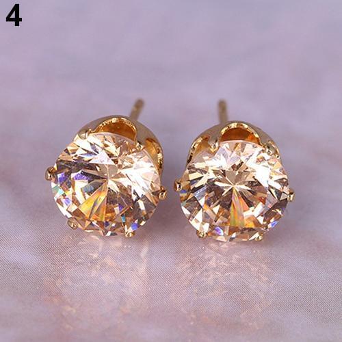 Unisex Women Stud Earrings Fashion Round Cubic Zirconia Golden Alloy Ear Studs Earrings aretes de mujer серьги женские