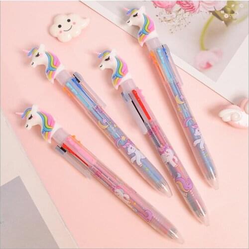Kawaii Multi-color 6 Colors Unicorn Ballpoint Pen Advertising Pen Monocerus Signature Ball Pen School Office Stationery